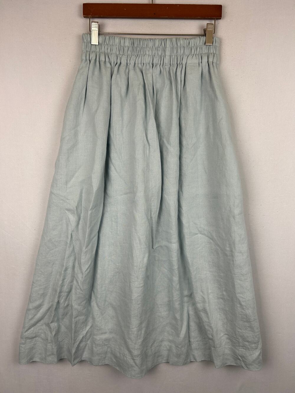 Not Perfect Linen Light Blue Maxi Skirt Pockets Elastic Waist Women's Size S/M